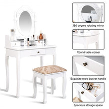 Load image into Gallery viewer, White Vanity Makeup Dressing Table with Rotating Mirror + 3 Drawers