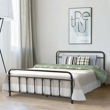 Load image into Gallery viewer, Full Size Metal Bed Frame with Steel Slats Headboard-Black