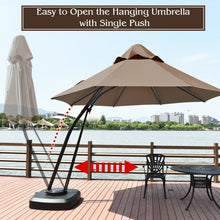 Load image into Gallery viewer, 11 Feet Outdoor Cantilever Hanging Umbrella with Base and Wheels-Tan