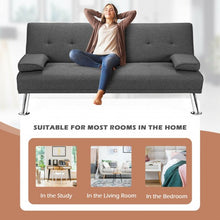 Load image into Gallery viewer, Convertible Folding Futon Sofa Bed Fabric with 2 Cup Holders-Dark Gray