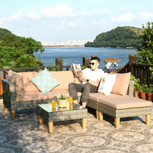 Load image into Gallery viewer, 4PCS Patio Rattan Furniture Set Cushioned Loveseat-Brown