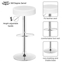 Load image into Gallery viewer, Set of 2 Adjustable Round PU Leather Swivel Barstool with Chrome Footrest-White