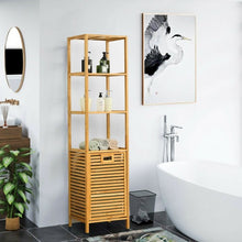 Load image into Gallery viewer, Bamboo Tower Hamper Organizer with 3-Tier Storage Shelves-Natural