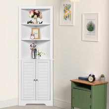 Load image into Gallery viewer, Free Standing Tall Bathroom Corner Storage Cabinet with 3 Shelves-White