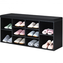 Load image into Gallery viewer, 10-Cube Organizer Entryway Padded Shoe Storage Bench-Black