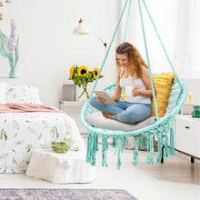 Load image into Gallery viewer, Hanging Macrame Hammock Chair with Handwoven Cotton Backrest-Turquoise
