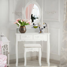Load image into Gallery viewer, Vanity Table Set with Oval Mirror and 4 Drawers-White