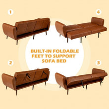 Load image into Gallery viewer, Convertible Futon Sofa Bed PU Adjustable Couch Sleeper with Wood Legs-Brown