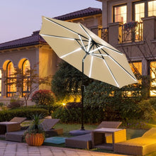 Load image into Gallery viewer, 9Ft Solar LED Market Umbrella with Aluminum Crank Tilt 16 Strip Lights-Beige