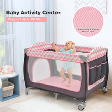 Load image into Gallery viewer, 3 in 1 Portable Baby Playard with Zippered Door and Toy Bar-Pink