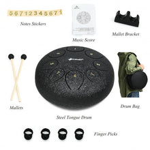 Load image into Gallery viewer, 10" High Carbon 8 Notes Steel Tongue Drum with Drum Hammer