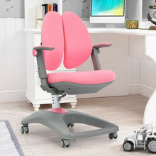 Load image into Gallery viewer, Kids Adjustable Height Depth Study Desk Chair with Sit-Brake Casters-Pink