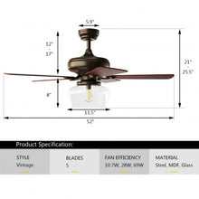 Load image into Gallery viewer, 52" Vintage Ceiling Fan Light with Remote Control Reversible Blades Home Indoor