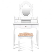 Load image into Gallery viewer, White Vanity Makeup Dressing Table with Rotating Mirror + 3 Drawers