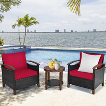 Load image into Gallery viewer, 3 Pcs Solid Wood Frame Patio Rattan Furniture Set-Red