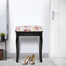 Load image into Gallery viewer, Vanity Wood Dressing Stool Padded Piano Seat with Rose Cushion-Black