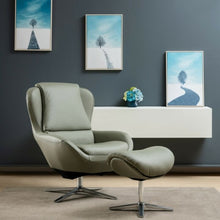Load image into Gallery viewer, Swivel Top Grain Leather Lounge Armchair Rocking Chair with Ottoman-Gray