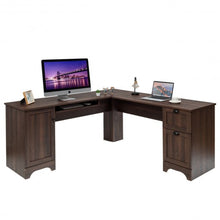 Load image into Gallery viewer, 66" �66" L-shaped Corner Computer Desk with Drawers-Coffee