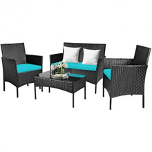 Load image into Gallery viewer, 4 Pcs Patio Rattan Cushioned Sofa Furniture Set w/Tempered Glass Coffee Table