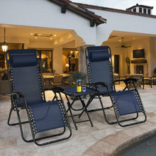 Load image into Gallery viewer, 3 pcs Folding Portable Zero Gravity Reclining Lounge Chairs Table-Navy