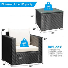 Load image into Gallery viewer, 3 Pcs Patio wicker Furniture Set-White