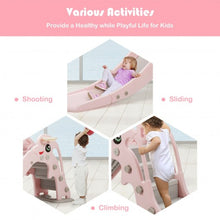 Load image into Gallery viewer, 3-in-1 Kids Climber Slide Play Set with Basketball Hoop and Ball-Pink