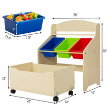 Load image into Gallery viewer, Kids Wooden Toy Storage Unit Organizer w/ Rolling Toy Box & Plastic Bins-Natural