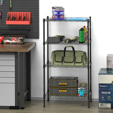 Load image into Gallery viewer, 4-Wire Shelving Metal Adjustable Storage Rack with Removable Hooks-Black
