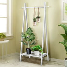 Load image into Gallery viewer, A-Frame Wood Clothing Hanging Rack with Storage Shelf-White