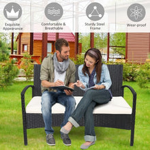 Load image into Gallery viewer, 4 Pcs Patio Rattan Furniture Set Sofa Chair Coffee Table with Cushion-White