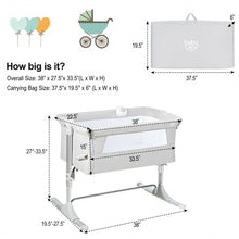 Load image into Gallery viewer, Height Adjustable Baby Side Crib with Music Box & Toys-Light Gray