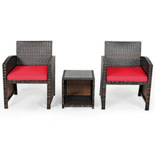Load image into Gallery viewer, 3 Pieces PE Rattan Wicker Furniture Set with Cushion Sofa Coffee Table for Garden-Red