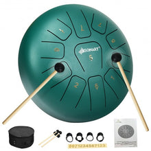 Load image into Gallery viewer, 10" High Carbon 11 Notes Steel Tongue Drum with Drum Hammer-Green