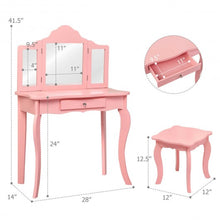 Load image into Gallery viewer, Kids Makeup Dressing Mirror Vanity Table Stool Set-Pink