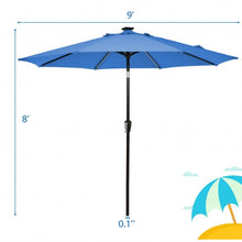 Load image into Gallery viewer, 9Ft Solar LED Market Umbrella with Aluminum Crank Tilt 16 Strip Lights-Blue