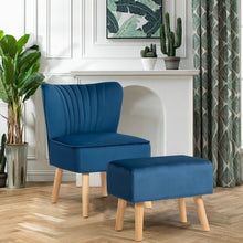 Load image into Gallery viewer, Leisure Chair and Ottoman Padded Velvet Tufted Sofa Set -Blue