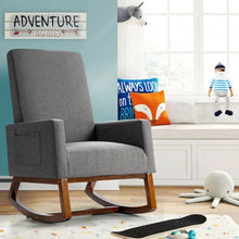 Load image into Gallery viewer, Rocking High Back Upholstered Lounge Armchair with Side Pocket-Gray