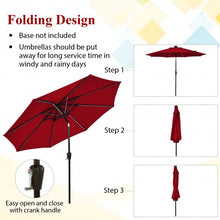 Load image into Gallery viewer, 9Ft Solar LED Market Umbrella with Aluminum Crank Tilt 16 Strip Lights-Wine