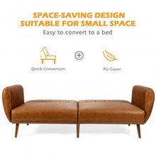 Load image into Gallery viewer, Convertible Futon Sofa Bed PU Adjustable Couch Sleeper with Wood Legs-Brown