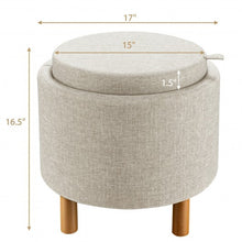 Load image into Gallery viewer, Round Storage Ottoman with Tray Top Accent Padded Footrest-Beige