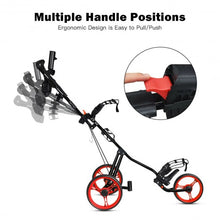 Load image into Gallery viewer, Foldable 3 Wheels Push Pull Golf Trolley with Scoreboard Bag-Red
