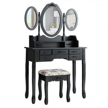 Load image into Gallery viewer, 7 Drawer Tri-Folding Mirror Dressing Vanity Makeup Set-Black