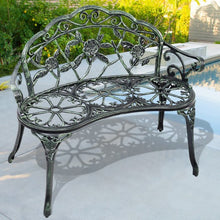 Load image into Gallery viewer, Outdoor Cast Aluminum Patio Bench Antique Rose
