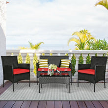 Load image into Gallery viewer, 4 Pcs Patio Rattan Cushioned Sofa Furniture Set w/Tempered Glass Coffee Table