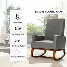 Load image into Gallery viewer, Rocking High Back Upholstered Lounge Armchair with Side Pocket-Gray