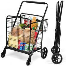 Load image into Gallery viewer, Heavy Duty Folding Utility Shopping Double Cart-Black