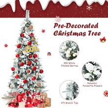 Load image into Gallery viewer, 6 Feet Snow Flocked Christmas Pencil Tree with Berries and Poinsettia Flowers