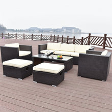 Load image into Gallery viewer, 8 pcs Outdoor Patio Rattan Wicker Cushioned Furniture Set