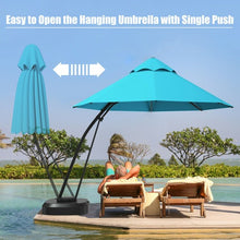 Load image into Gallery viewer, 11 Feet Outdoor Cantilever Hanging Umbrella with Base and Wheels-Turquoise