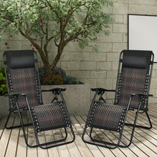 Load image into Gallery viewer, 2Pcs Folding Patio Rattan Zero Gravity Lounge Chair-Brown